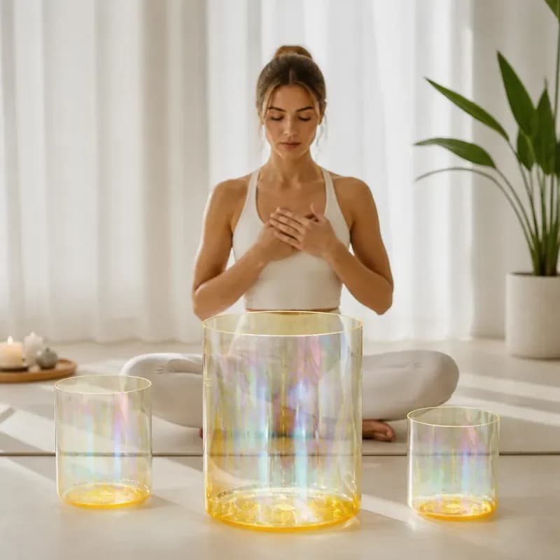 STAR LIN KUP 7 Chakra Crystal Singing Bowl Set Yellow Quartz Meditation Sound Healing Alchemy Bowls for Yoga And Relaxation