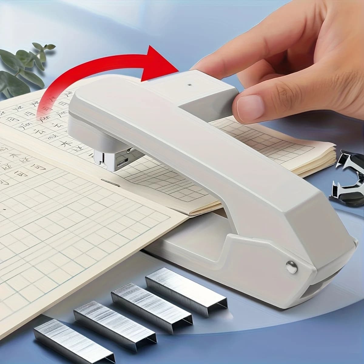 Cucitrice da scrivania rotante a 360 gradi, funzionamento manuale, forniture per ufficio multifunzionali, bianca