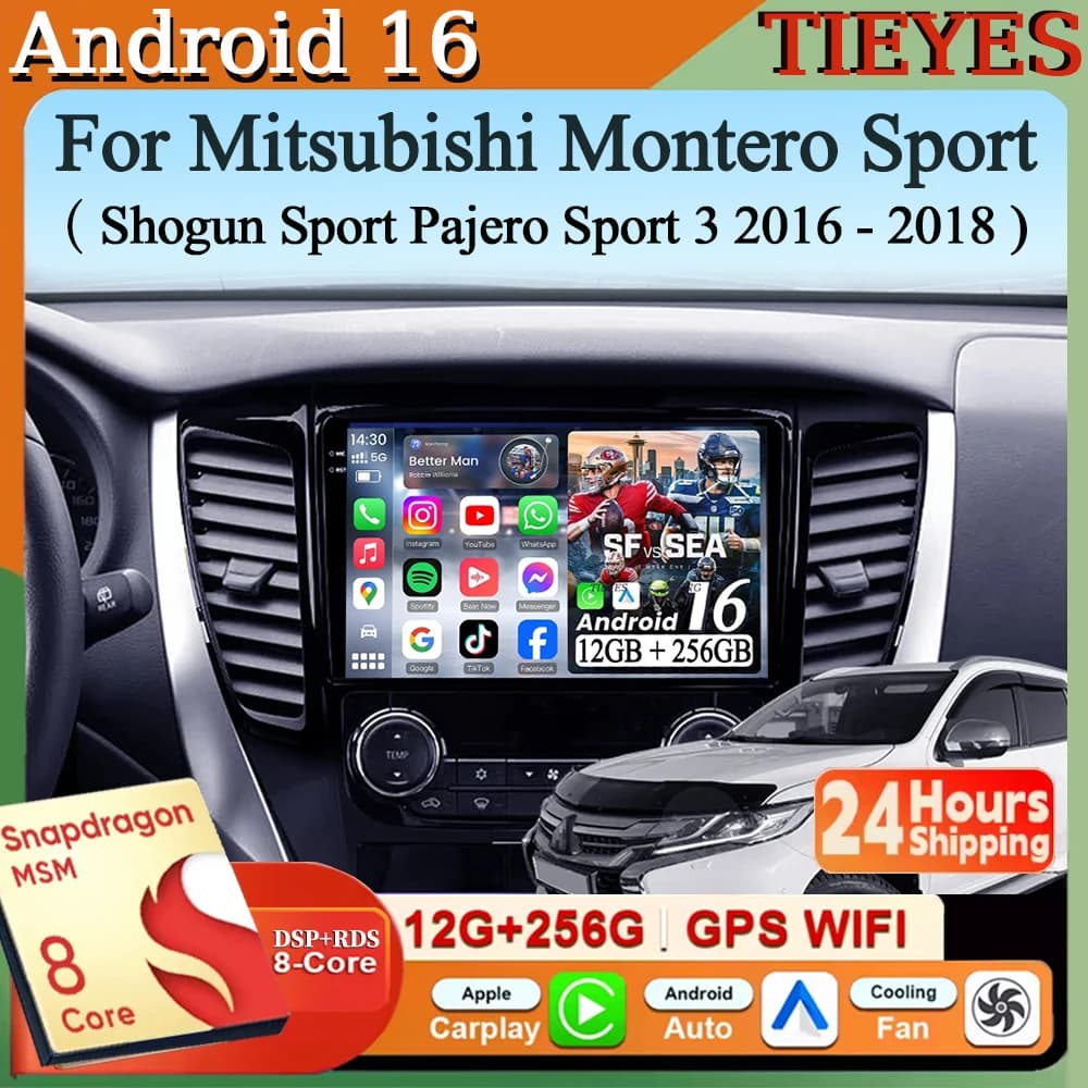 Autoradio Android 16 con Carplay e Auto, Navigatore Multimediale Stereo QLED GPS per Mitsubishi Montero Sport, Shogun Sport, Pajero