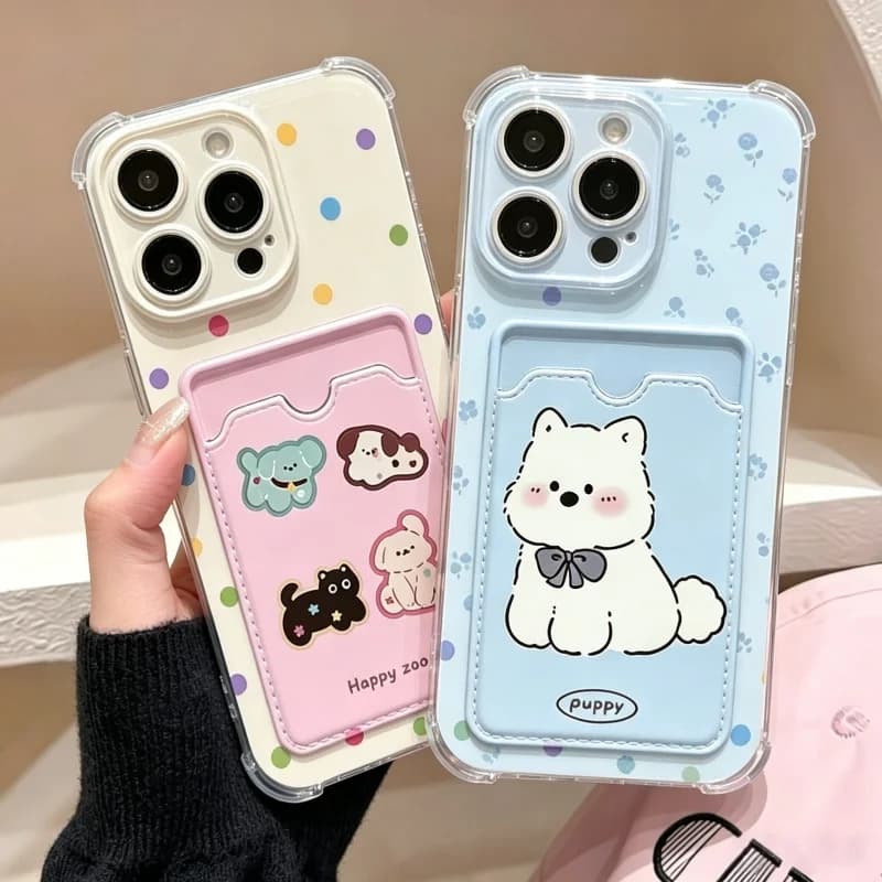 Custodia a pois per iPhone 16 14 12 Pro Max 17 Air 15 Plus 13 Mini 16E, trasparente con porta carte e accessori, cover per telefono