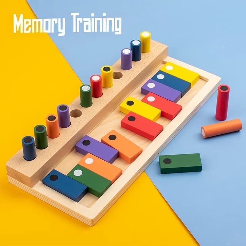 Set di giocattoli cilindrici in legno colorati con blocchi da costruzione, questo set presenta diversi colori e forme e aiuta i bambini a riconoscere le diverse forme.