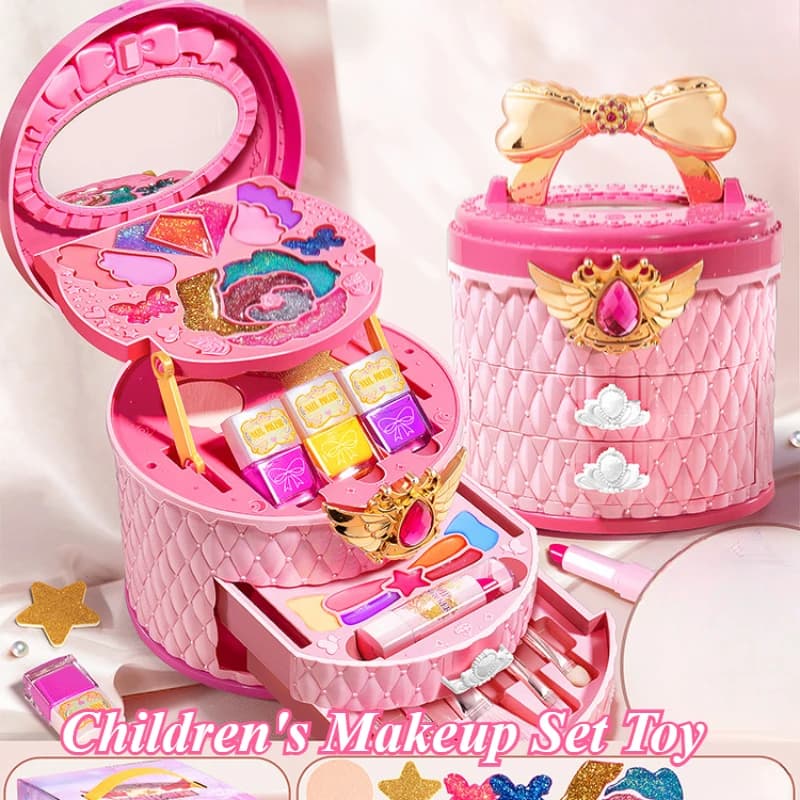 Make-up Set for Girls Three Layer Cosmetic Toy Box Kids Games Makeup Brushes Blush Shade Shade Nail Polish Princess Beauty Toy