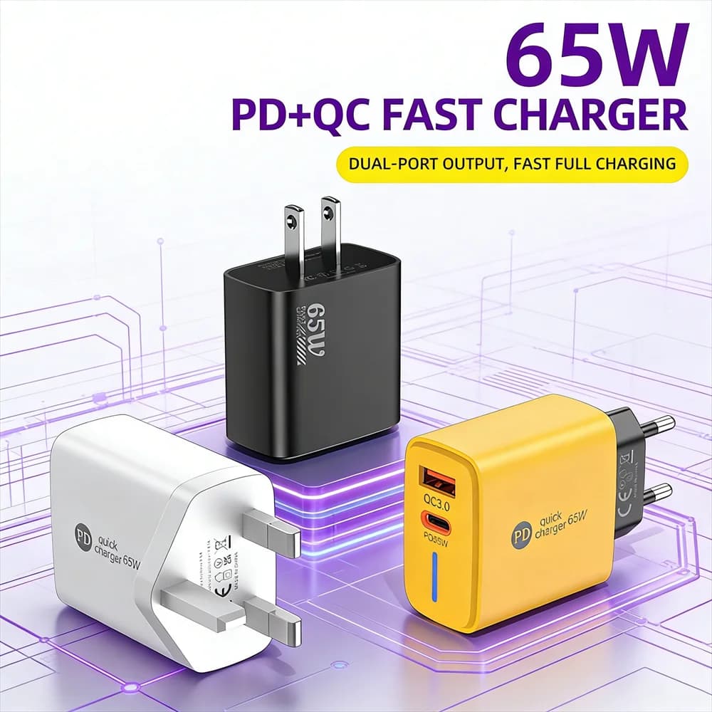 Caricabatterie USB PD da 65W a ricarica rapida, con spina EU/UK/US, per iPhone 17 16 15 Xiaomi, adattatore da parete per telefono Type-C