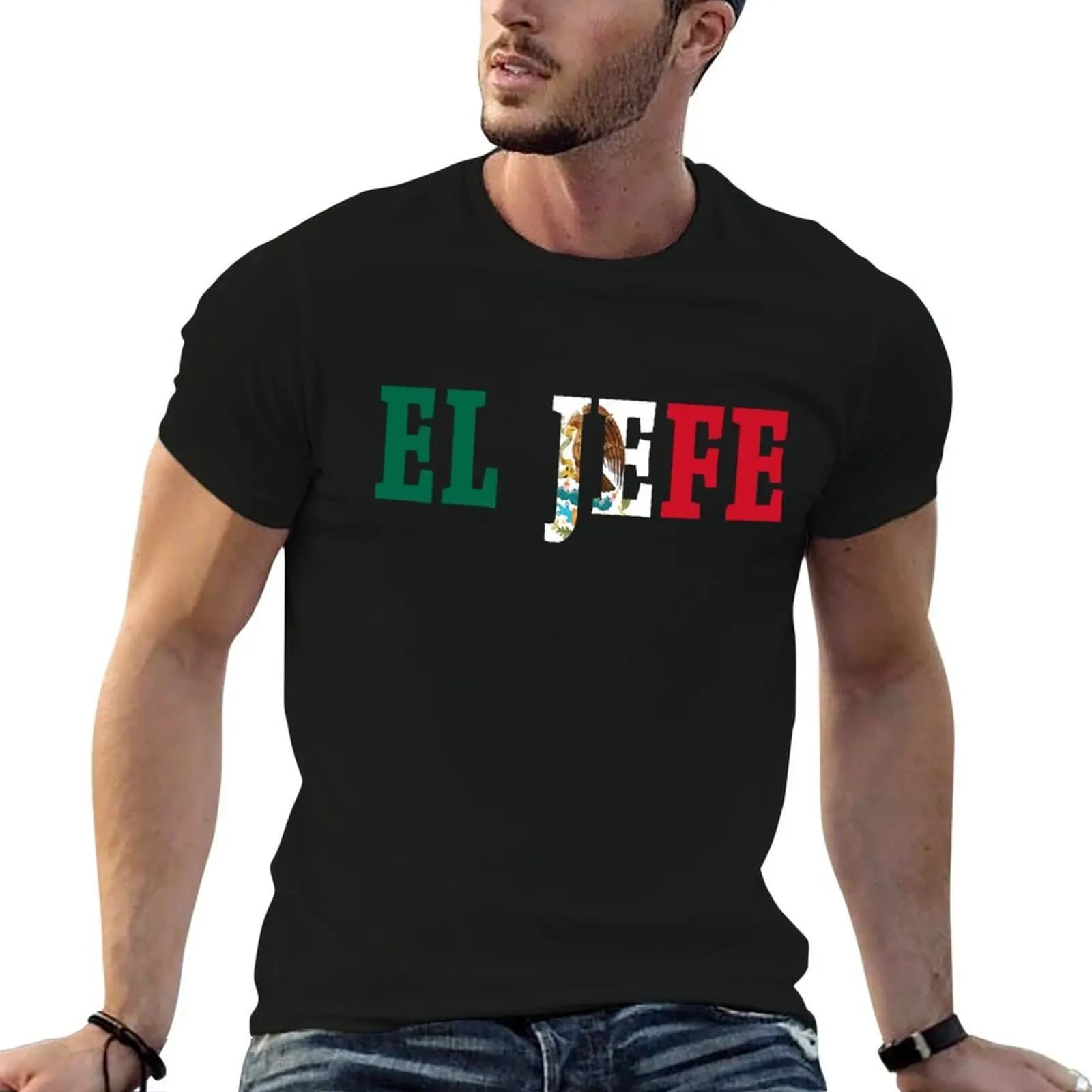 T-shirt da uomo con stampa El Jefe Mexican Pride Mexico Flag, maglietta grafica da uomo