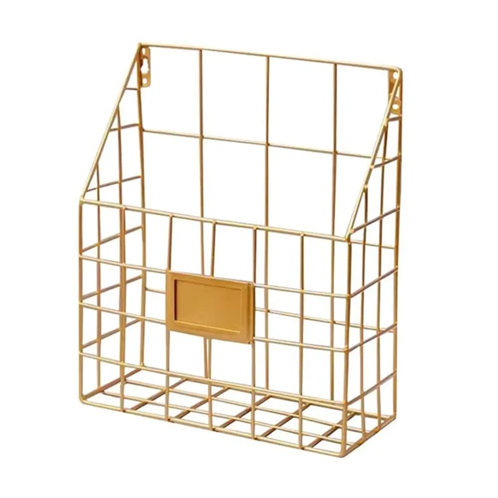 Portadocumenti economico per riviste montato a parete, manico in rete metallica, cestino in filo metallico, facile da installare, piastra per etichette, foyer, ripiano per la casa