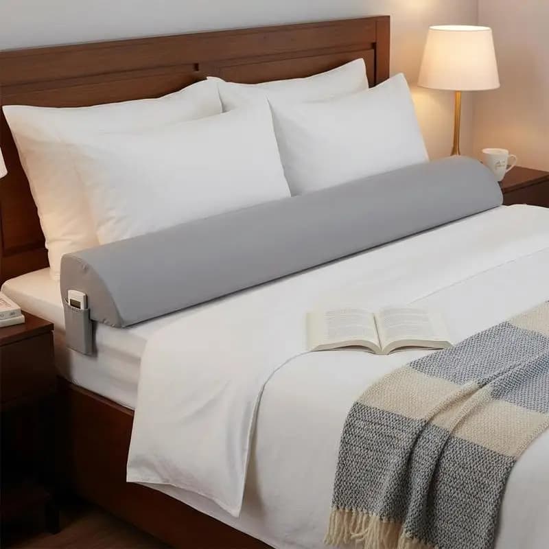 Sleep Mattress Gap Filler 72x10x6 Inch For Bedroom Hotel Guestroom, 25D Foam Support Side Pocket Gray Pillow Headboard Backre