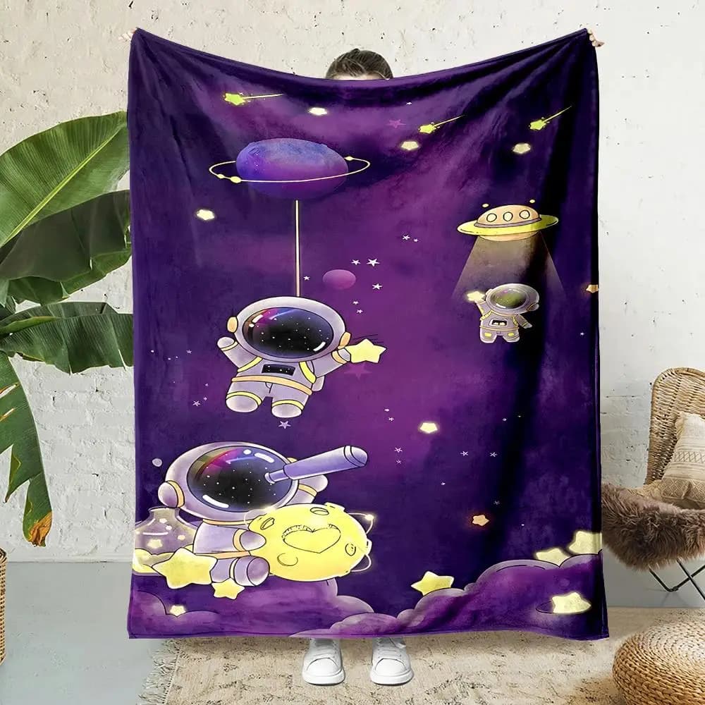 Space-themed pattern Flannel printed blanket suitable for all seasons suitable for living room office sofa and travel 180x250CM