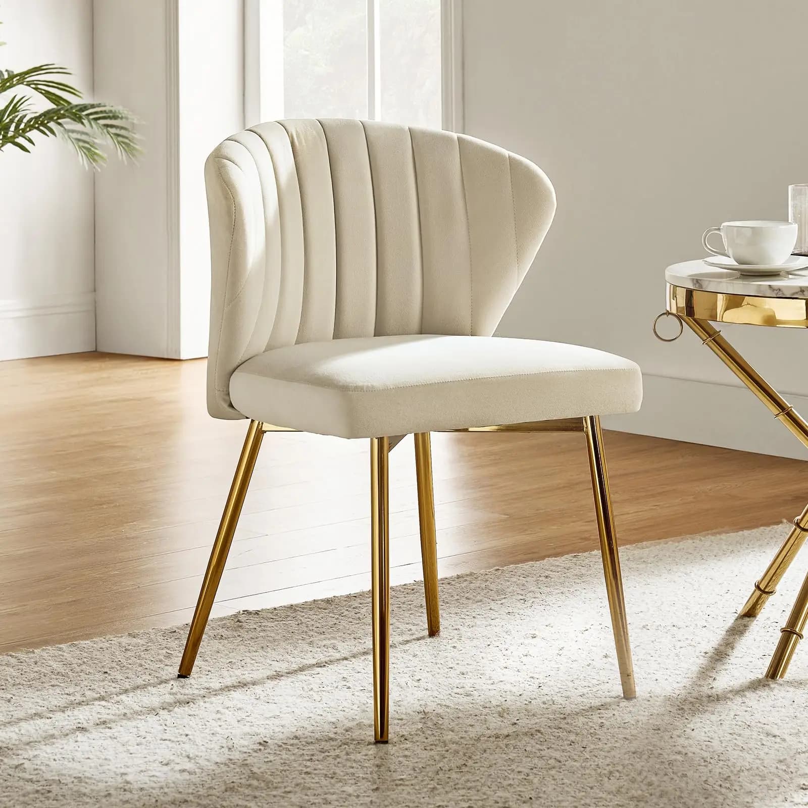 Velvet Armless Dining Chair With Metal Legs Modern Upholstered Accent Chair For Living Room Bedroom