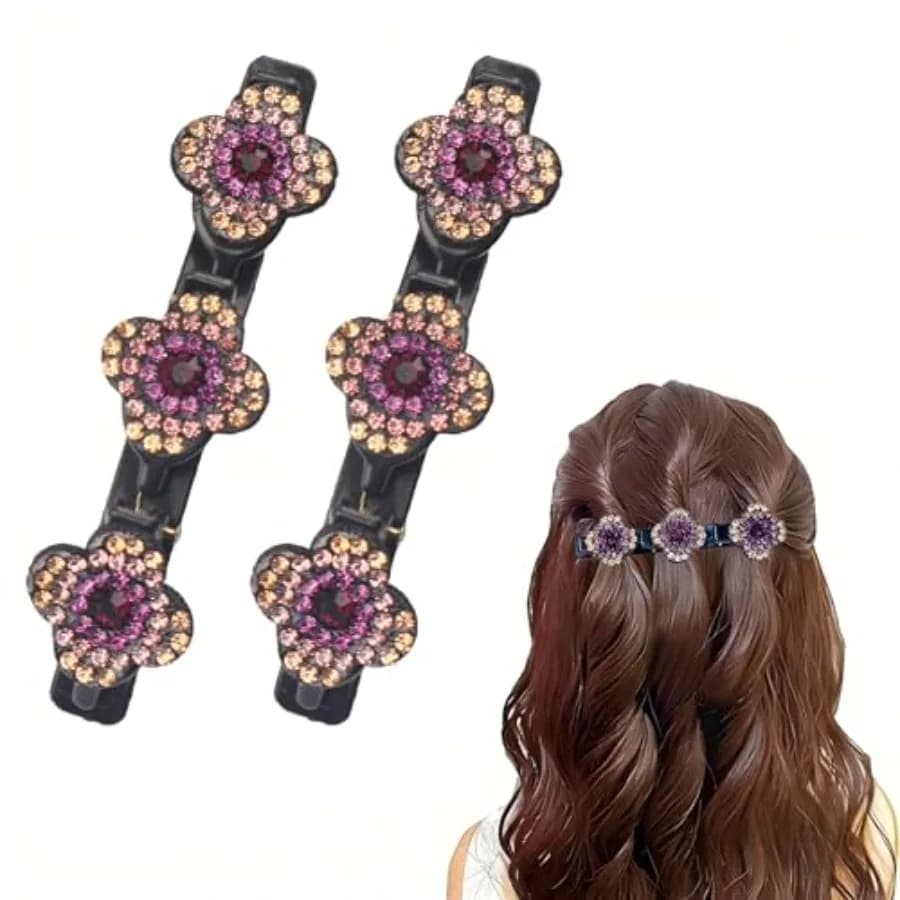 2 fermagli per capelli intrecciati con pietre di cristallo scintillanti, fermagli per capelli corti, fermaglio a becco d'anatra corto per capelli spessi e fini, fermaglio per capelli intrecciati
