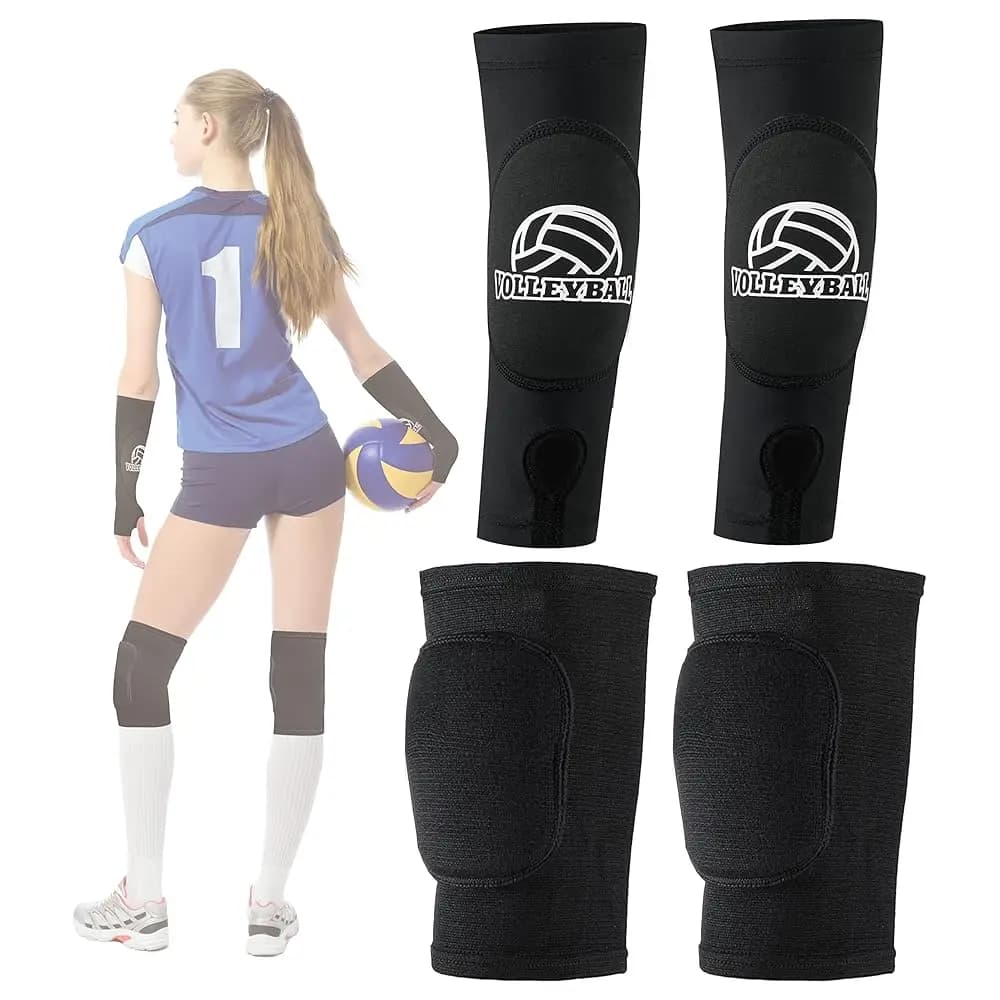 Set di Manicotti e Ginocchiere da Pallavolo, Manicotti Protettivi per Avambraccio con Foro per il Pollice, Attrezzatura per Allenamento di Pallavolo