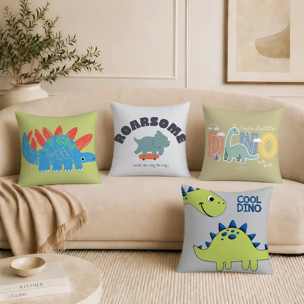 Cute Cartoon Dinosaur Dino Fun Cushion Cover Soft Pillowcase Double Sided Sofa Home Living Room Decor Bed Hogar Pillowcover Gift