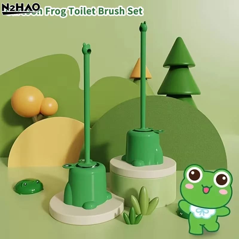 Spazzola per WC a Forma di Rana Cartoon, Design Creativo con Montaggio a Parete Senza Foratura, Strumento di Pulizia per Bagno Carino per Bambini e Adulti