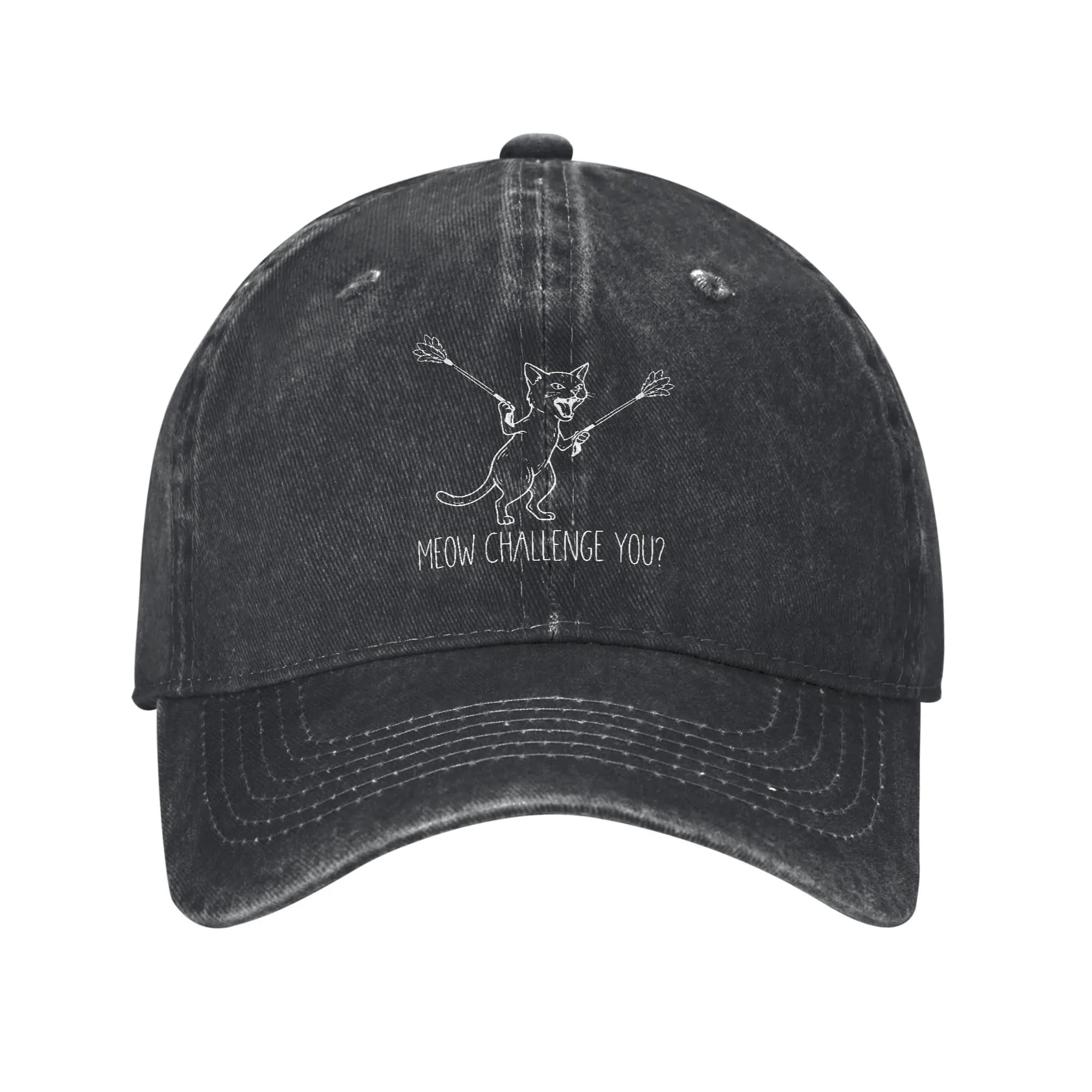 Summer Cap Sun Visor Meow Challenge You Dual Spear White Cat Line Sketch Hip Hop Caps Cowboy Hat Peaked Hats