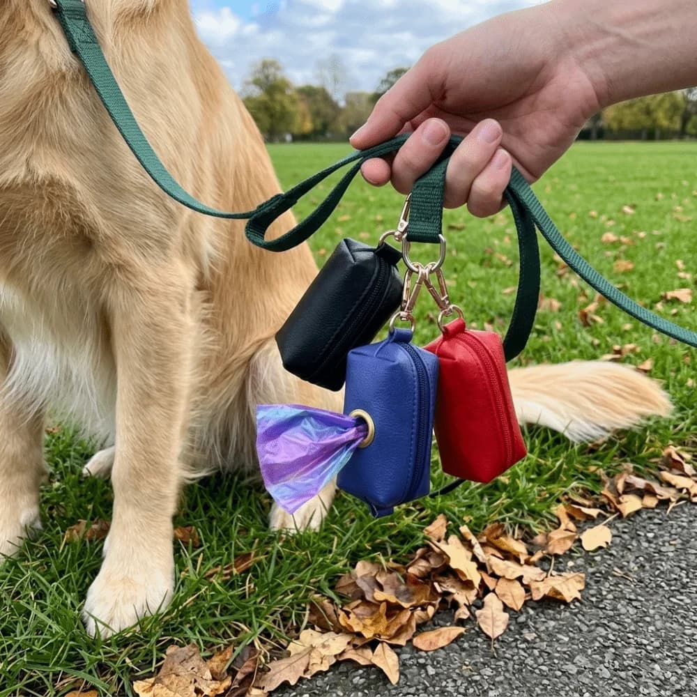 Waterproof Fabric Pet Poop Bag Holder Mini Size Solid Color Poop Bag Carrier Lightweight Zipper Closure Pet Walking Pouch
