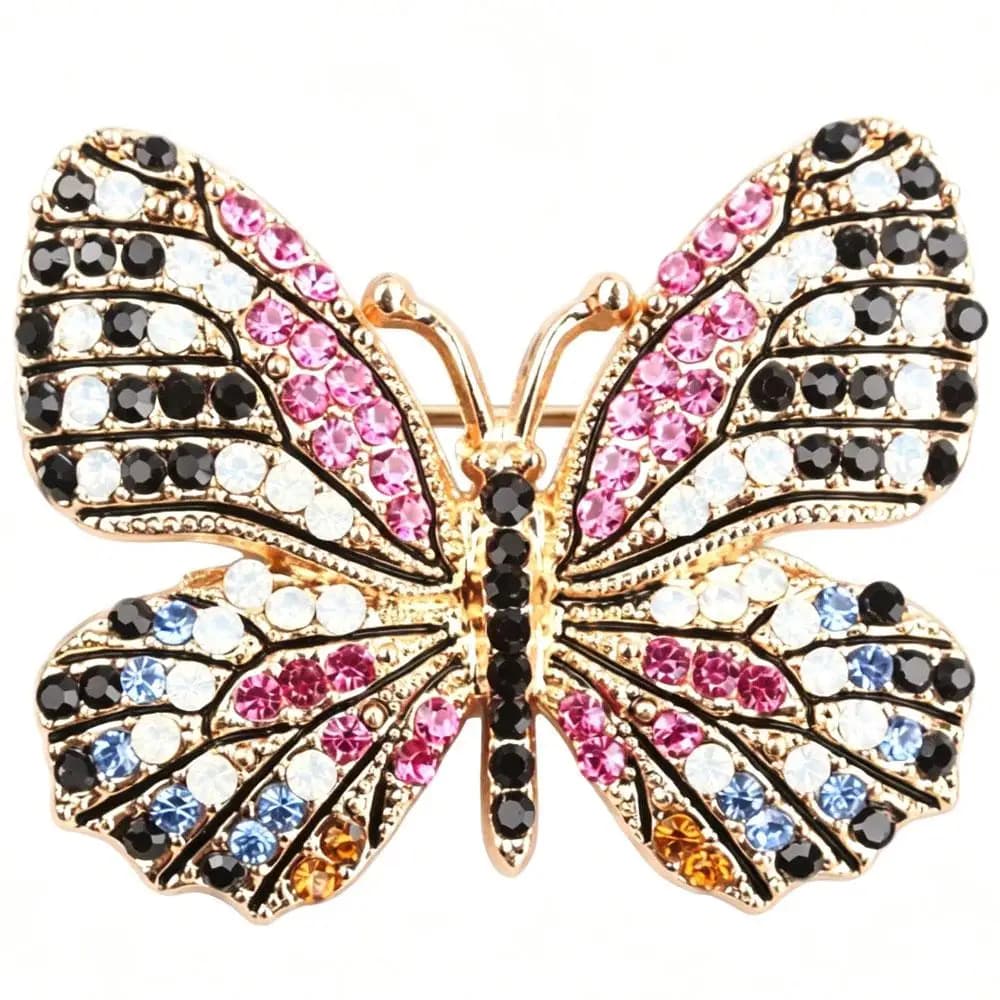 Gorgeous Colorful Butterfly Brooch Gold Metal Multi Rhinestone Exquisite Valentine’s Jackets