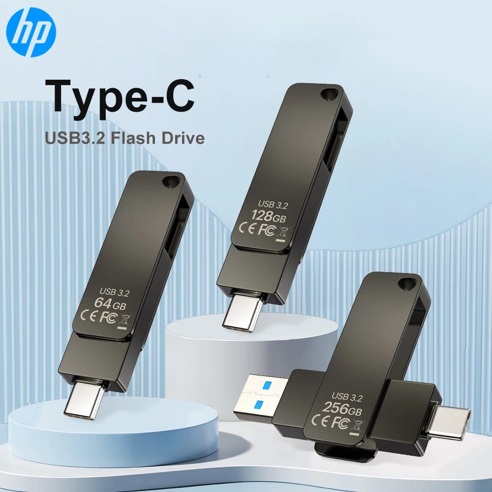 HP 762C Originale, Chiavetta USB 3.2 Tipo C/A in Metallo a Doppia Porta, Memoria Flash Dual Slot 64GB 128GB 256GB per PC/Mac