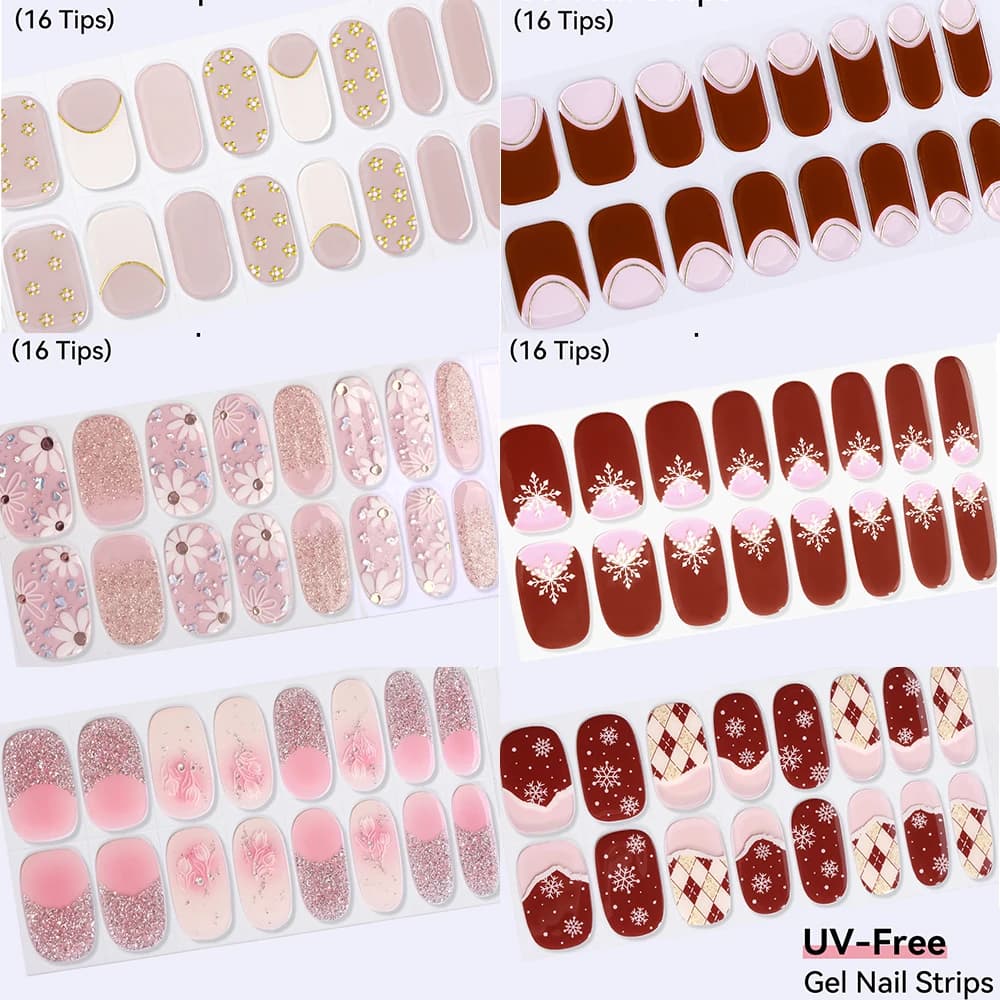 16 punte rosa rosso francese adesivi per unghie in gel senza raggi UV scintillante brillante francese copertura completa gel smalto strisce per unghie decorazione manicure