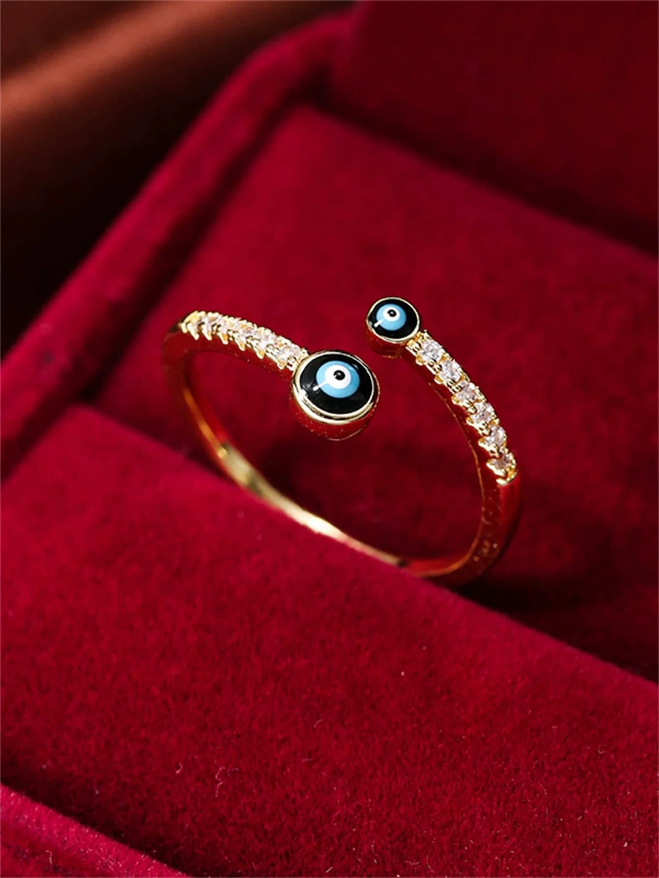 Anello a Polsino con Occhio Turco e Zirconia Cubica, Gioiello Regolabile alla Moda