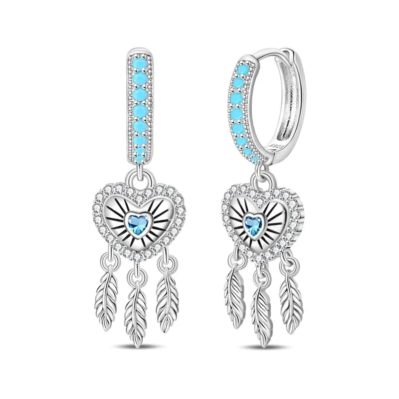 Original 925 Sterling Silver Heart Shaped Dream Catcher Hoop Earrings For Women Fine Birthday Jewelry Gifts