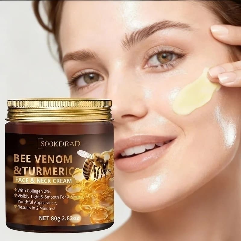Crema Viso e Collo al Veleno d'Api e Curcuma con 2% di Collagene, 80g, Cura Quotidiana Rivitalizzante, Pelle Liscia e Tonica