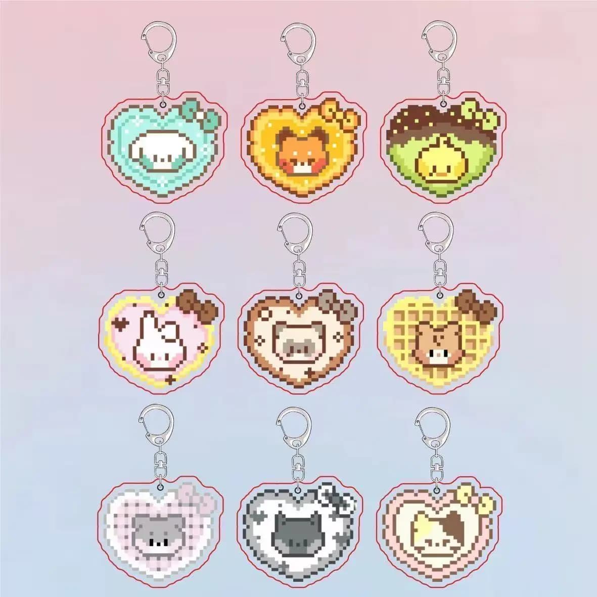 Cute Bunny Bear Chick Love Pixel Acrylic Keychain Backpack Pendant Affordable Decoration Cartoon Fiery Accessories Birthday Gift