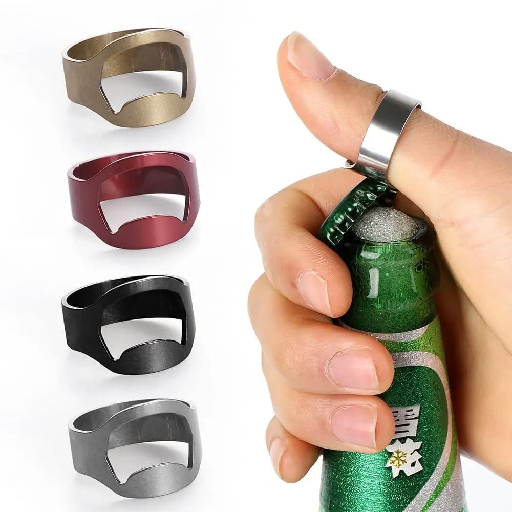 1 pz unico apribottiglie di birra portatile anello di barretta Design barattoli di rimozione del coperchio strumento da cucina in acciaio inox Bar forniture gadget
