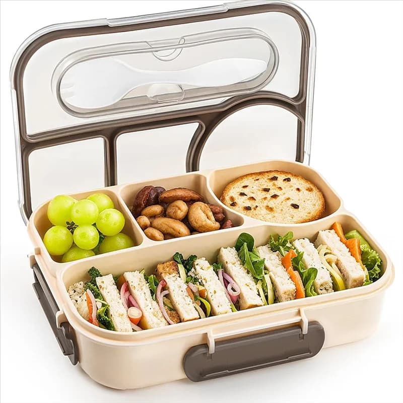 A03F-Lunch Box con utensili, Bento Box per adulti, contenitore per bambini lavabile in lavastoviglie a 4 scomparti a prova di caduta