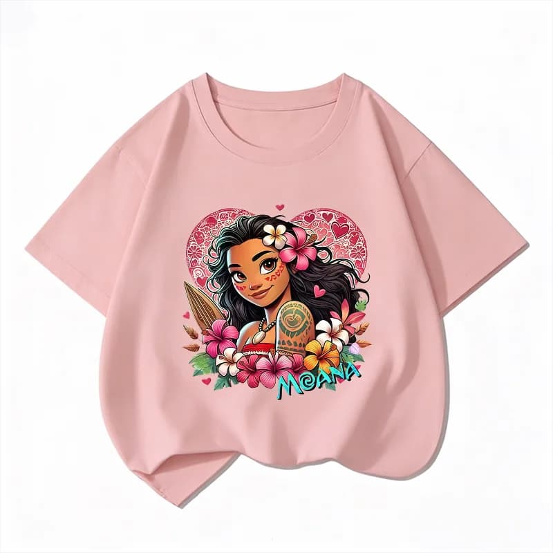 Potdemiel Disney Moana 2 Summer Nuova maglietta per bambini in cotone 100%, manica corta, comoda e traspirante per ragazzi e ragazze