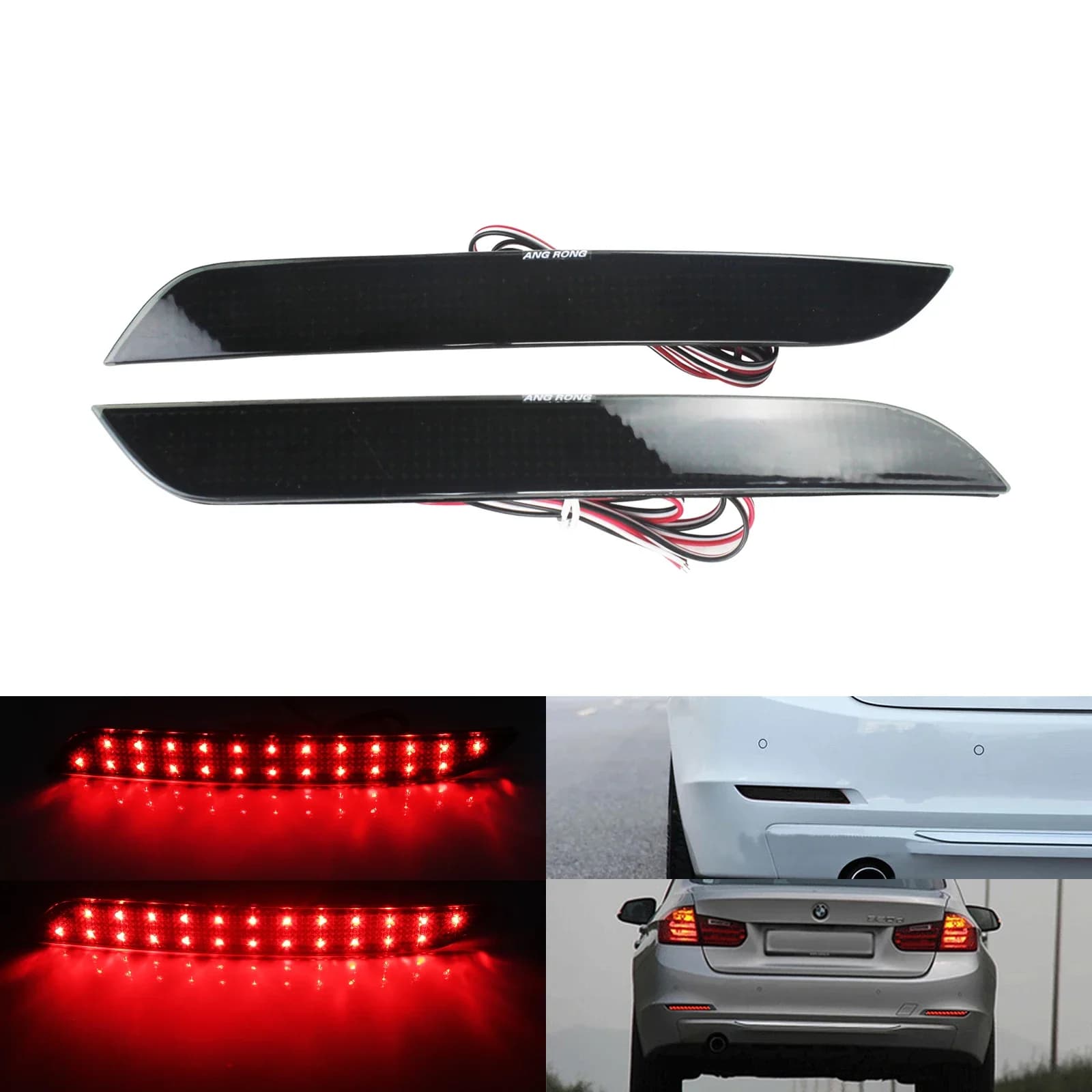 ANGRONG Lente Nera LED Paraurti Posteriore Riflettore Freno Fendinebbia Lampade Rosso Per BMW Serie 3 F30 F31 F34 F35