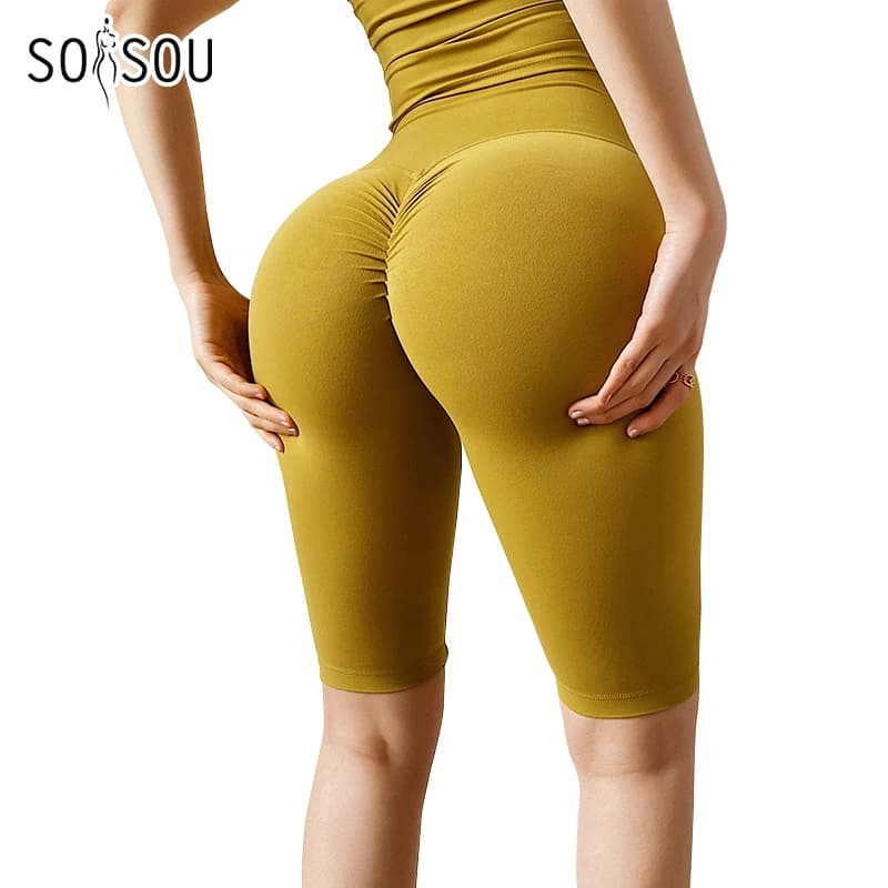SOISOU women's shorts in Nylon gym Yoga Fitness women's cycling shorts high waist elastic breathable without line T 5 colors