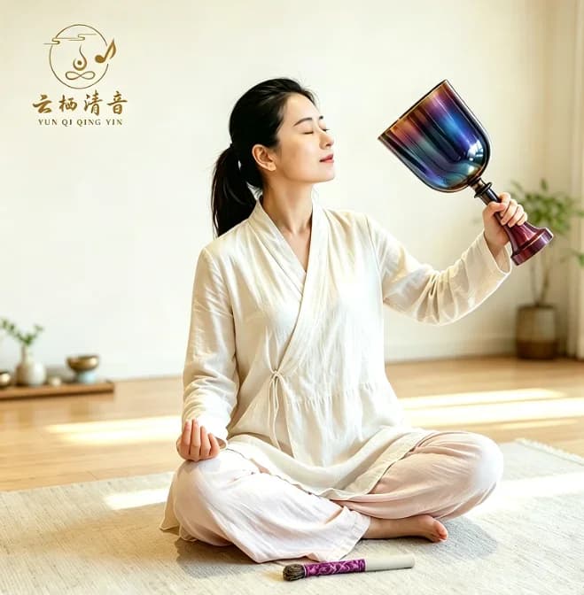 YUNQIQINGYIN Crystal Soul 6.8 Inch 432Hz B Note Multi-Layer Metal Gradient Alchemy Holy Grail Crystal Singing Bowl, Color Gradient Sound Healing Bowl for Meditation Chakra Yoga Therapy