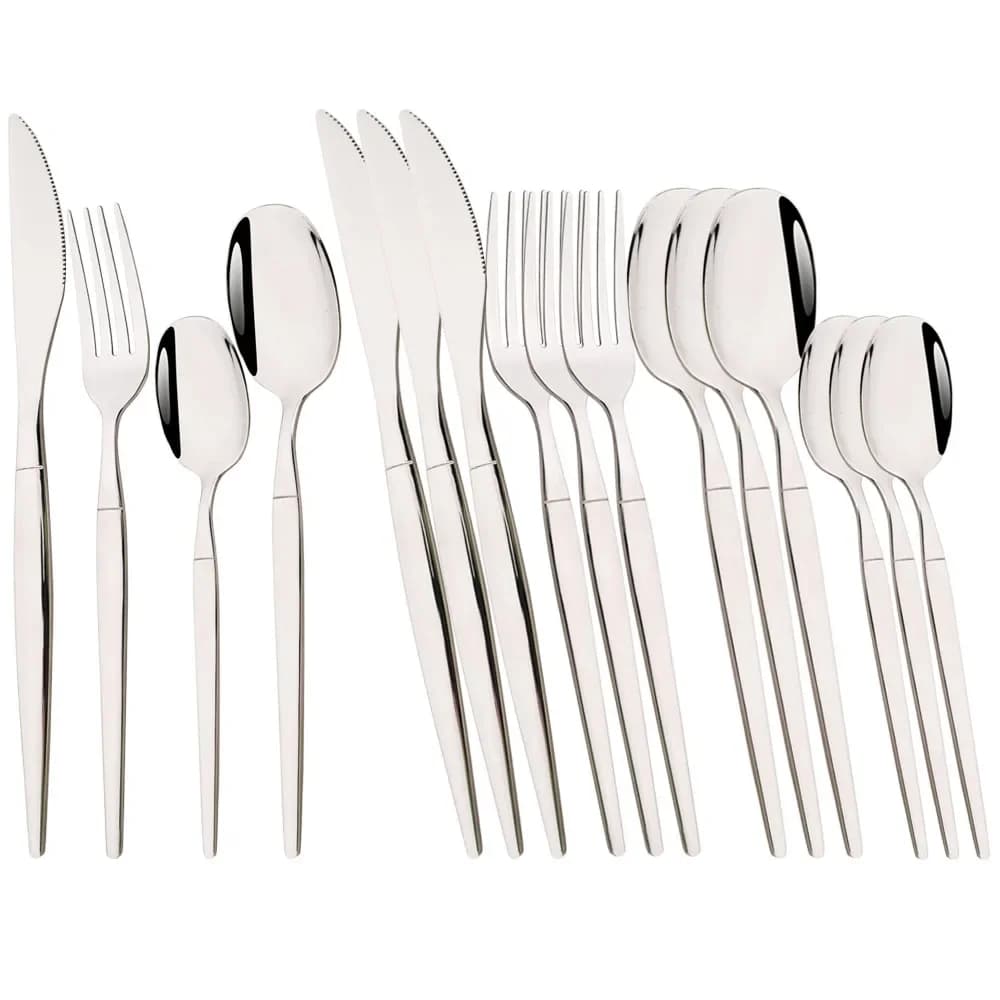 Specchio 16 pezzi set di stoviglie in argento set di posate in acciaio inossidabile coltello forchetta cucchiaio cucchiaini set di posate cucina stoviglie occidentali