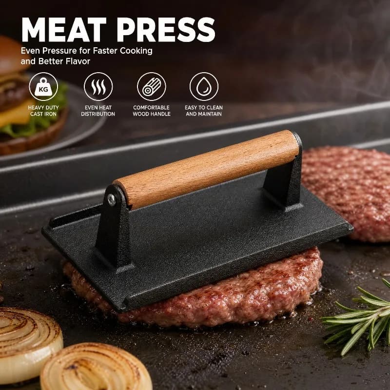 Griglia per barbecue da esterno, pressa per carne, hamburger, pressa per carne in ghisa, bistecca, teppanyaki