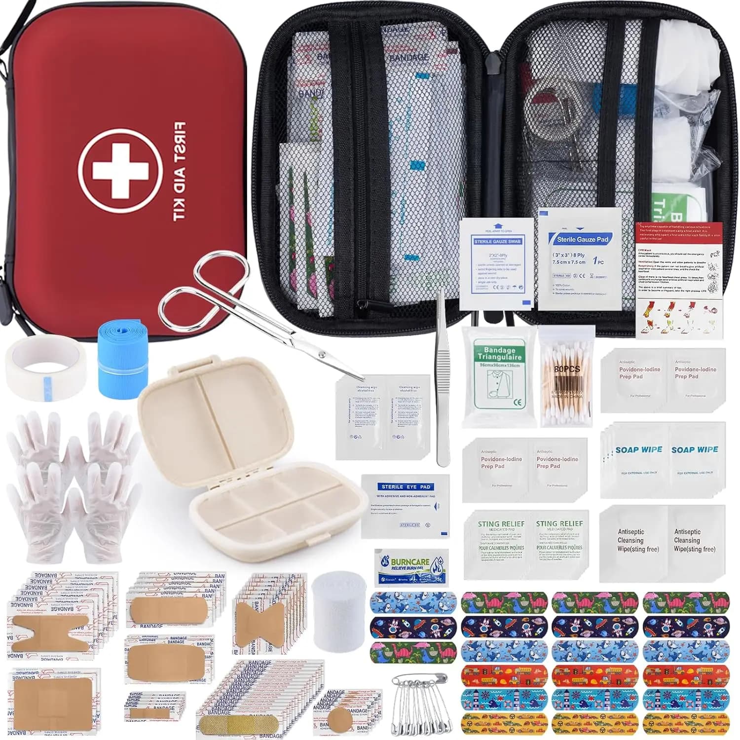 Kit di Pronto Soccorso Mini da 144 Pezzi per Uomini, Kit Medico d'Emergenza con Custodia Rigida Impermeabile, Portatile per Casa, Viaggi e Attività all'Aperto