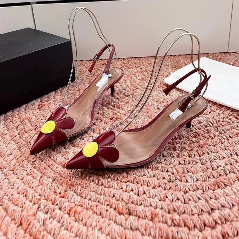 Designer Brand Original 2026 Spring/Summer New Flower Decoration Pointed Heels Sandals for Women