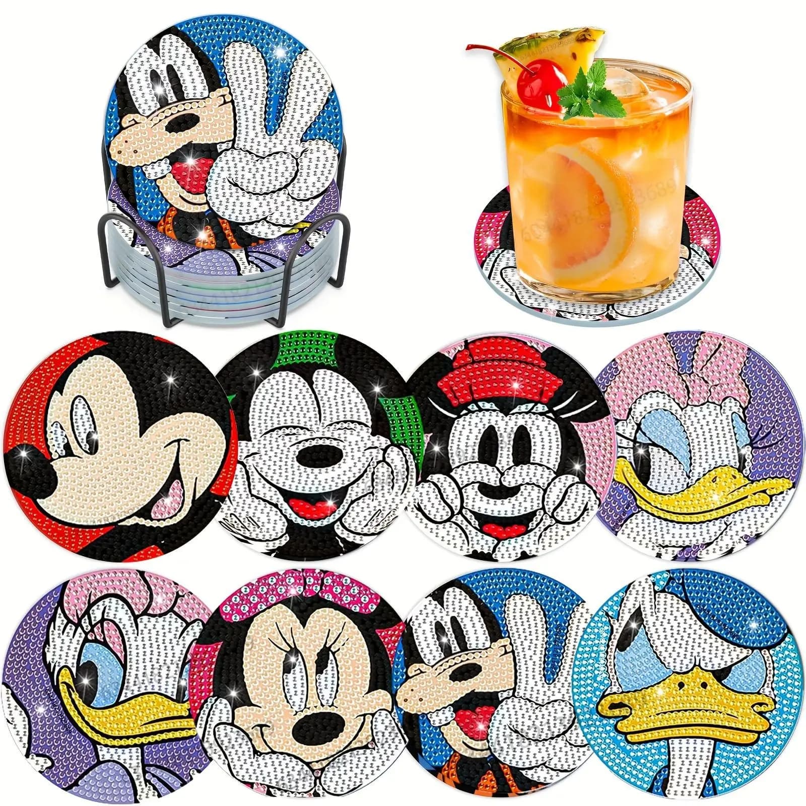 Sottobicchieri con Supporto per Pittura Diamantata Fai-da-Te di Paperino, Minnie e Mickey, Souvenir con Personaggi dei Cartoni Animati, Nuovi Arrivi