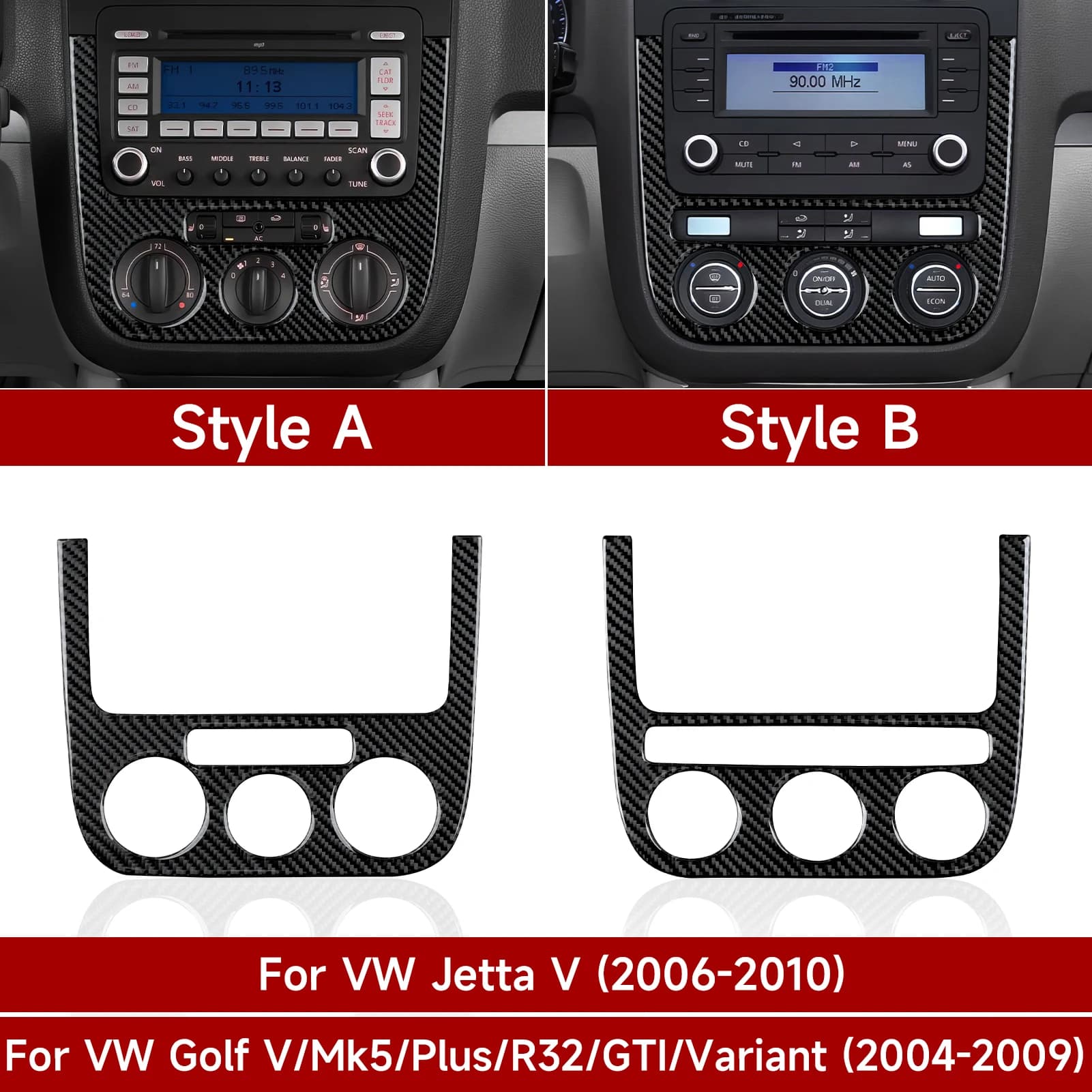 Soft Carbon Fiber Interior Sticker. For VW Jetta V Golf V MK5 R32 GTI Plus Variant. Car Center Console CD Climate Adjust Panel.