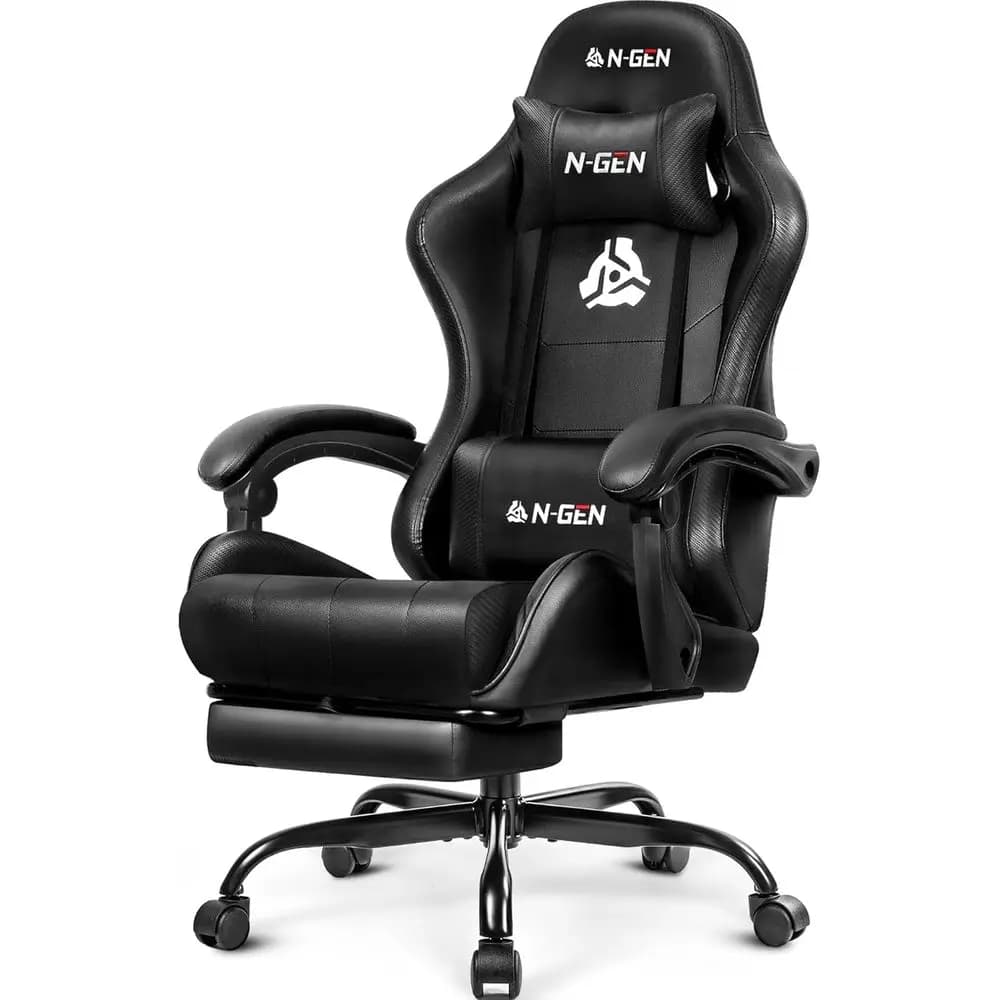 Ergonomic High-Back Gaming Chair with Lumbar Support, Adjustable Height, PU Leather Recliner for Comfortable Office Use (Black)