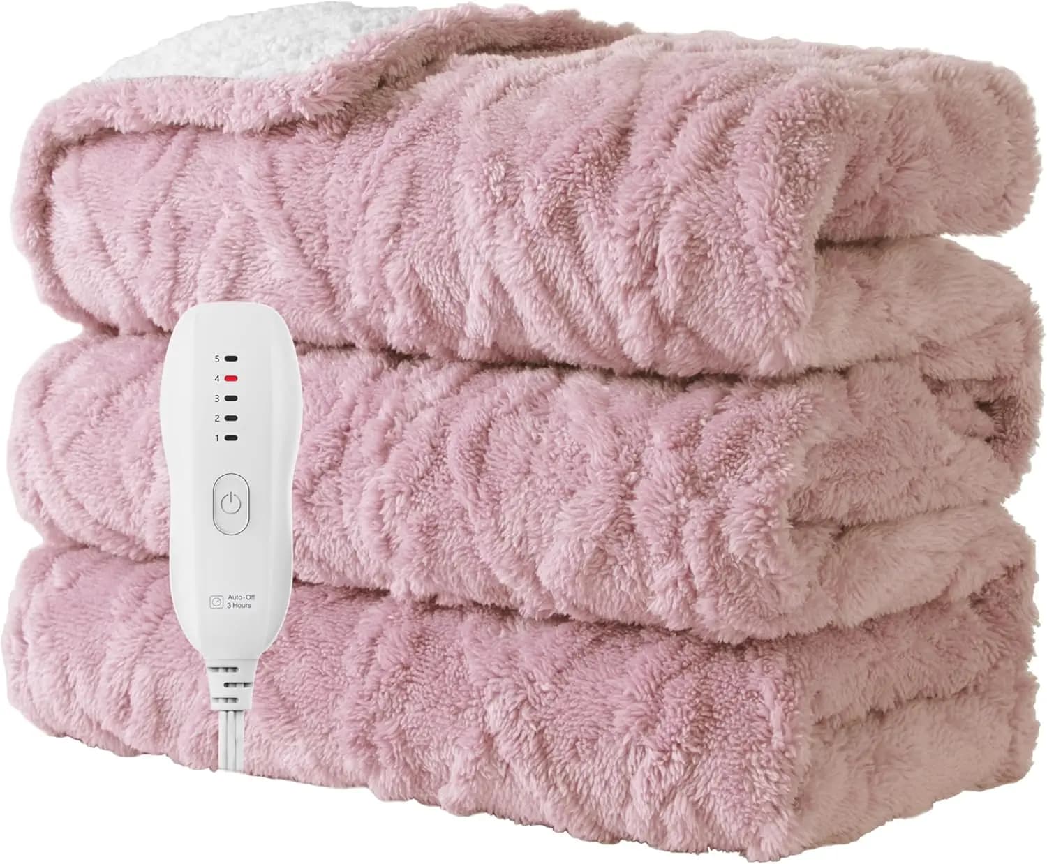 Coperta Elettrica Riscaldata 50x60 con 5 Livelli di Calore, Spegnimento Automatico, Lavabile in Lavatrice, Colore Rosa