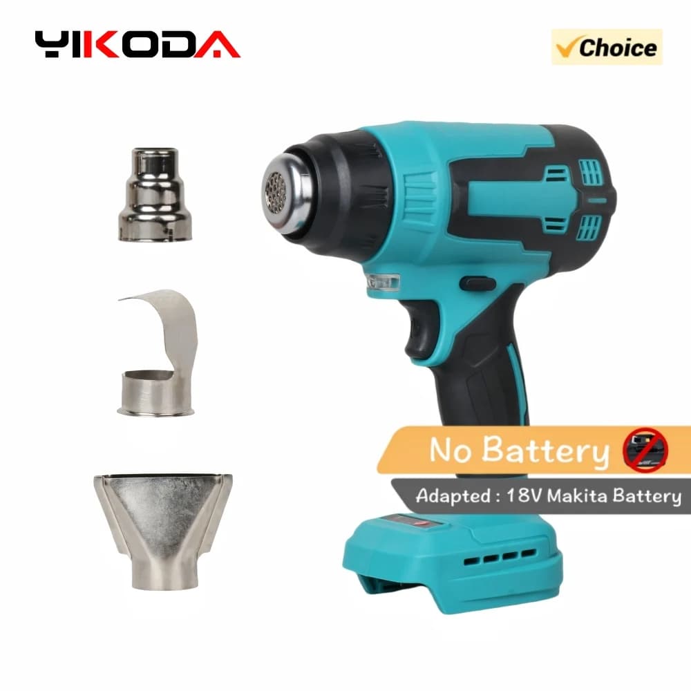 Pistola termica portatile senza fili elettrica YIKODA 18-21V con 3 ugelli per utensili elettrici a batteria Makita 18V