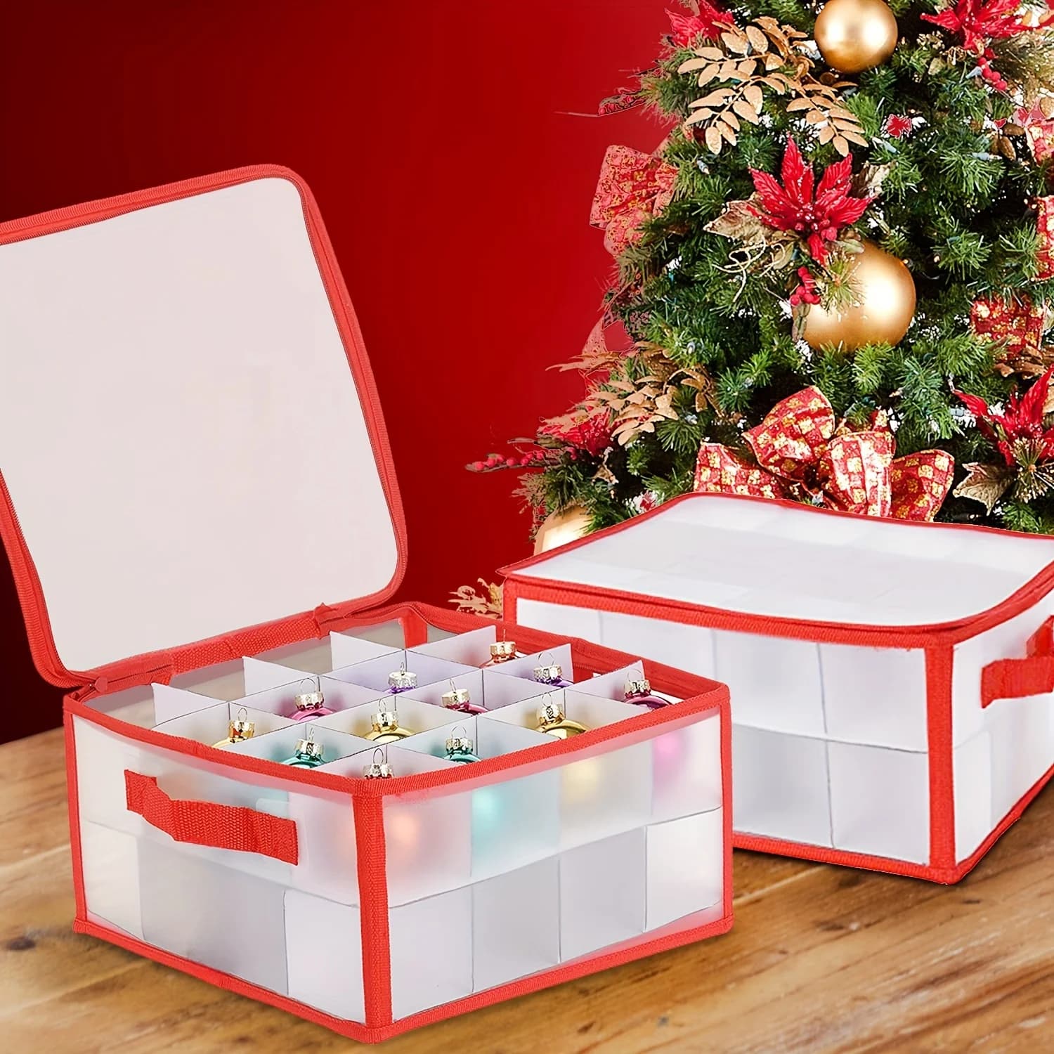 32 64 Grid Christmas Baubles Storage Box Xmas Tree Decorations Organizer Divider Case For Home Toys Holiday Storage Accessories