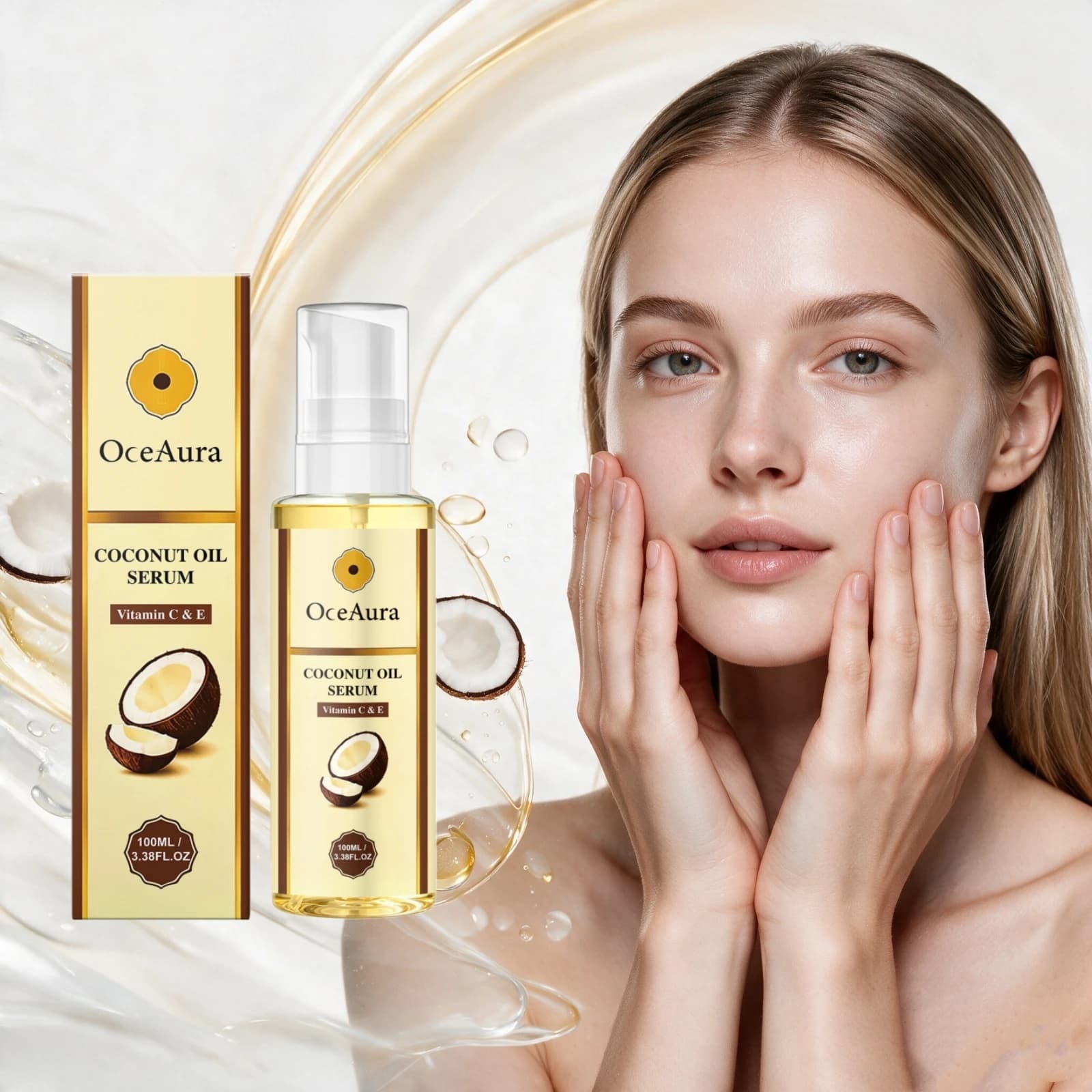 Coconut Oil Moisturizing Facial Serum Vitamin C E Brightening Antioxidant Hydrating Glow Care Nourishing Repair Barrier Essence