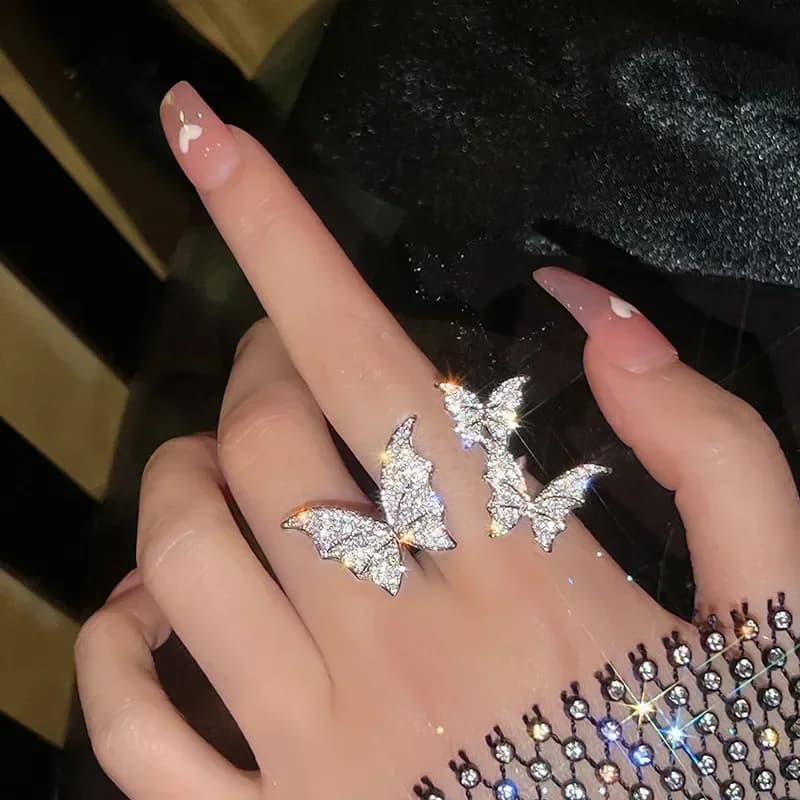 2026 Luxury Sliver Color Zircon Multi Butterfly Open Ring Women Exaggerated Exquisite Personality Adjustable Finger Ring Jewelry