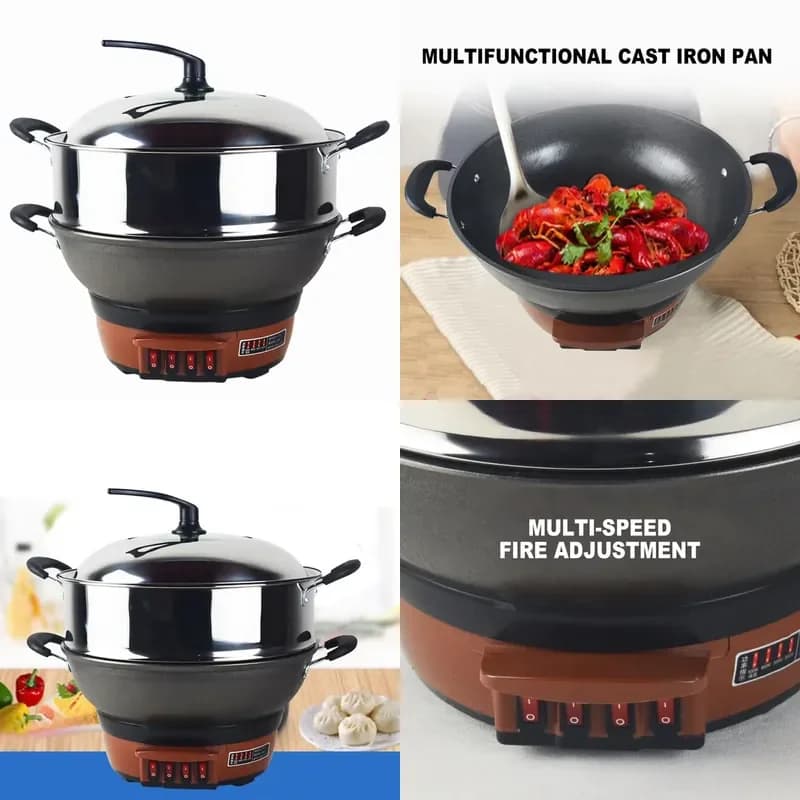 Electric Steamer Multifunctional Cooking Pot for Household Use Cast Iron Multi Cooker Frying Pan Electric Cooking Stove