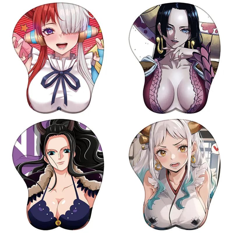 Anime One Piece 3D Supporto per il polso Mouse Pad Nami Robin Uta Hancock Yamato Tappetino per mouse in silicone Petto sexy 3D Poggiapolsi Tappetino per mouse