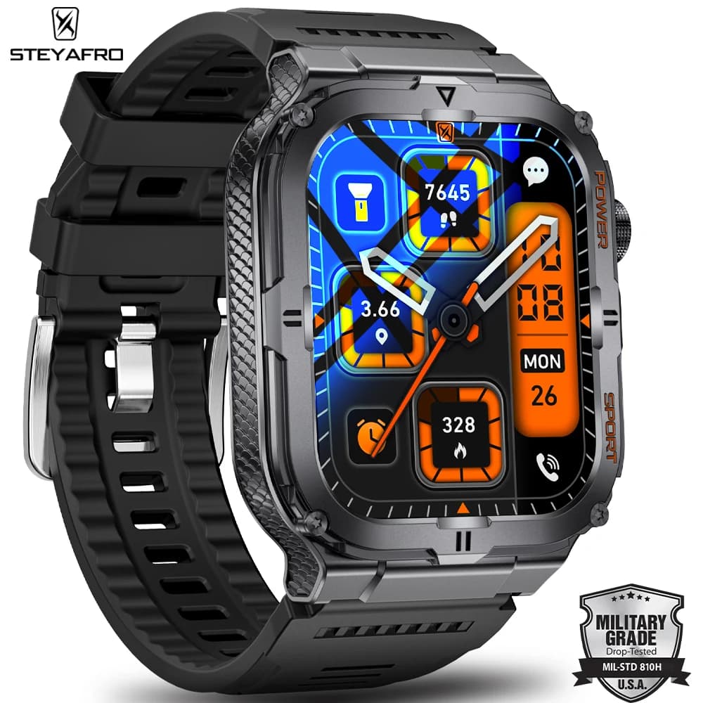 Men's Smart Military Watch Ip68 5atm Outdoor Sports Fitness Tracker Health Monitor 1.96 Inch Smart Watch GPS Tracker 2025