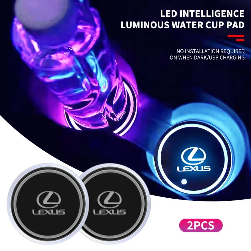 Adesivo per auto 1/2 pezzo, tappetino luminoso universale a LED RGB per portabicchieri auto, per Lexus F-SPORT ES RX NX LS UX LM LX GX LC RZ IS CT