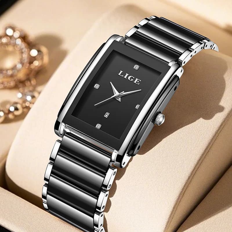 LIGE New Luxury Women's Watch Elegant Ceramic Quartz Wrist Watch Waterproof Date Women's Fashion Gift Relojs Mujer + Box