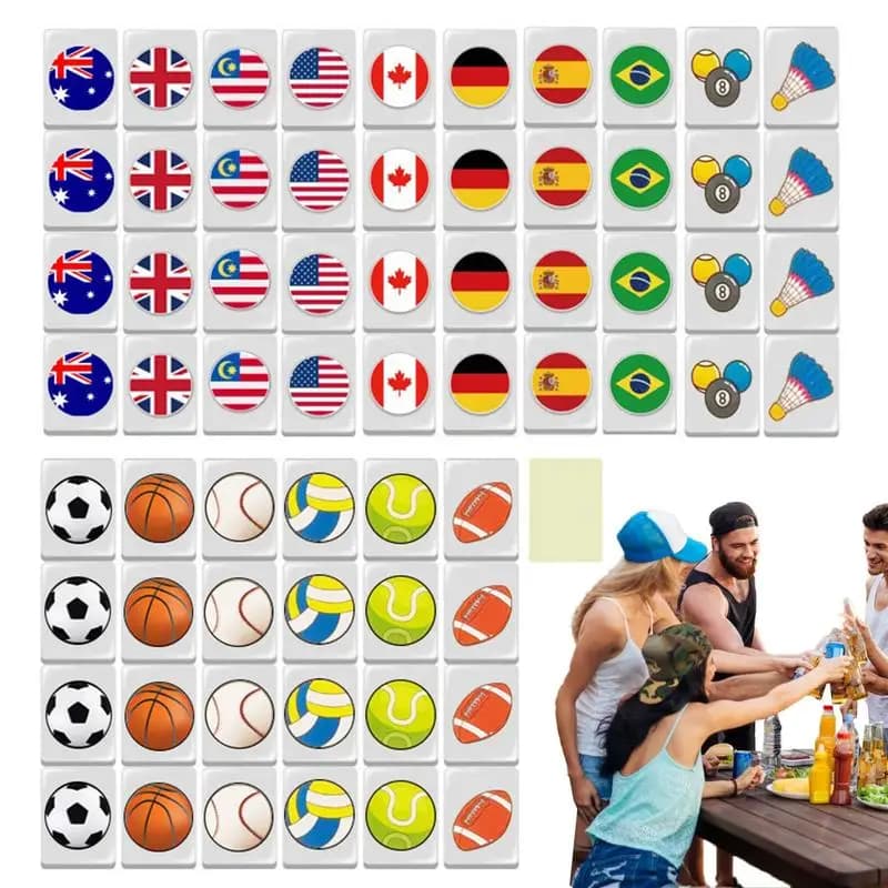 64 + 1 Seaside escape Mahjong Blocks Tiktok 64 Pcs Mahjong Seaside Escape Tile Game Pattern of Flag Ball Battle Chee Chess Toys