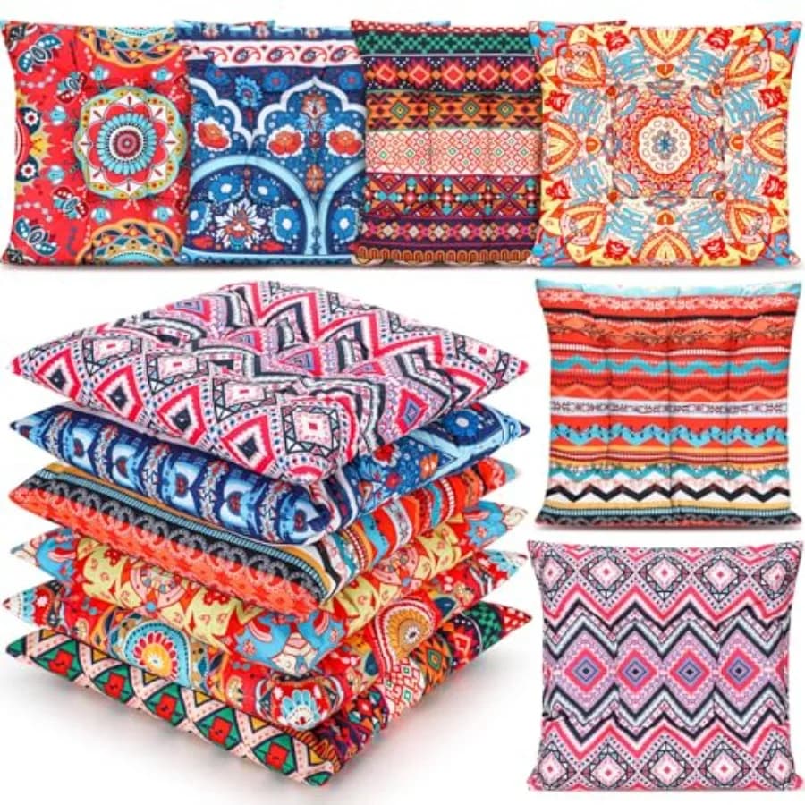 6 Pcs Bohemian Floor Pillows Seating 15 Inch Boho Floor Cushions Sitting Pillows Square Yoga Mandala Meditation Pouf for Living